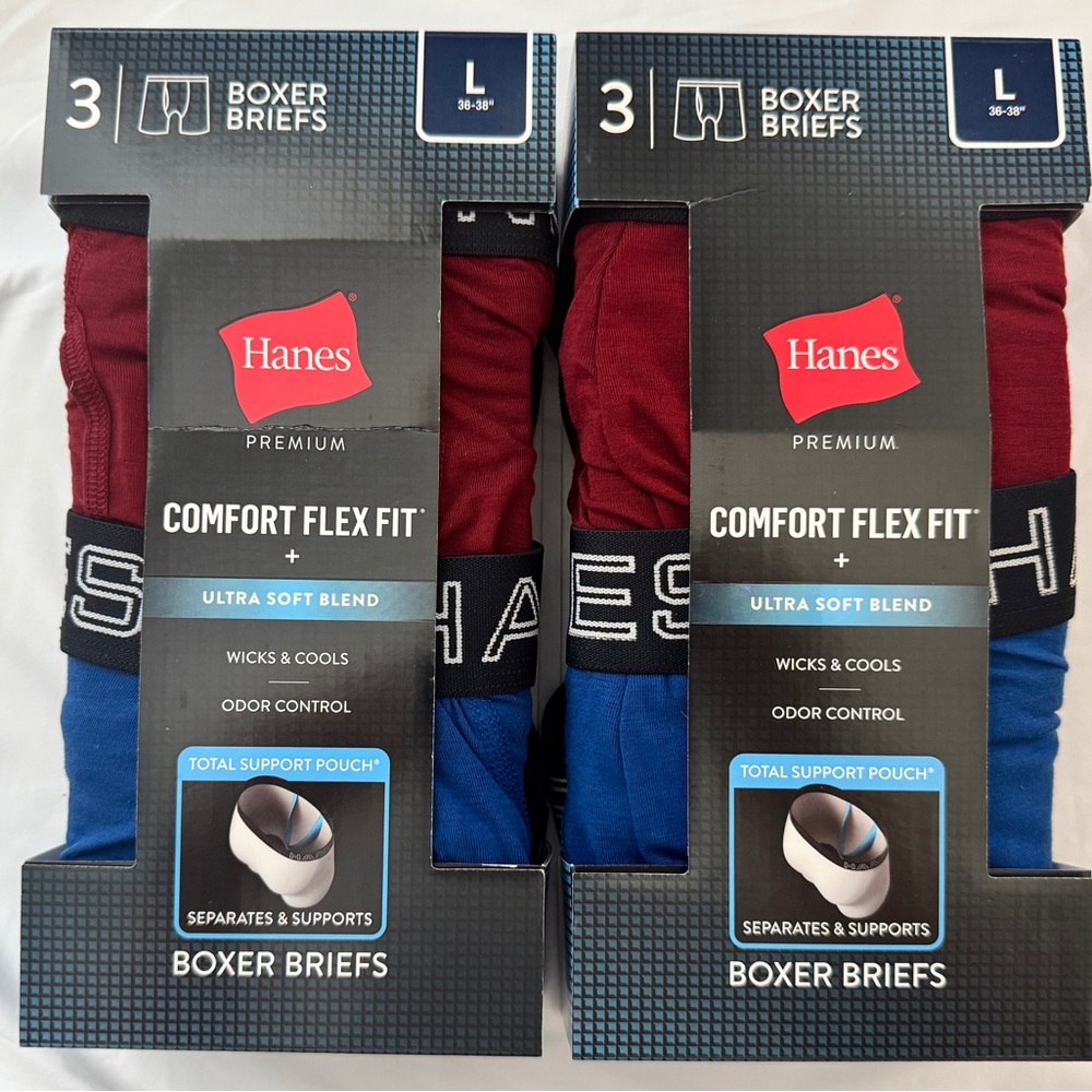 2x - 3pack Hanes Men's Comfort Flex Fit Boxer Briefs - Red, Blue, Black